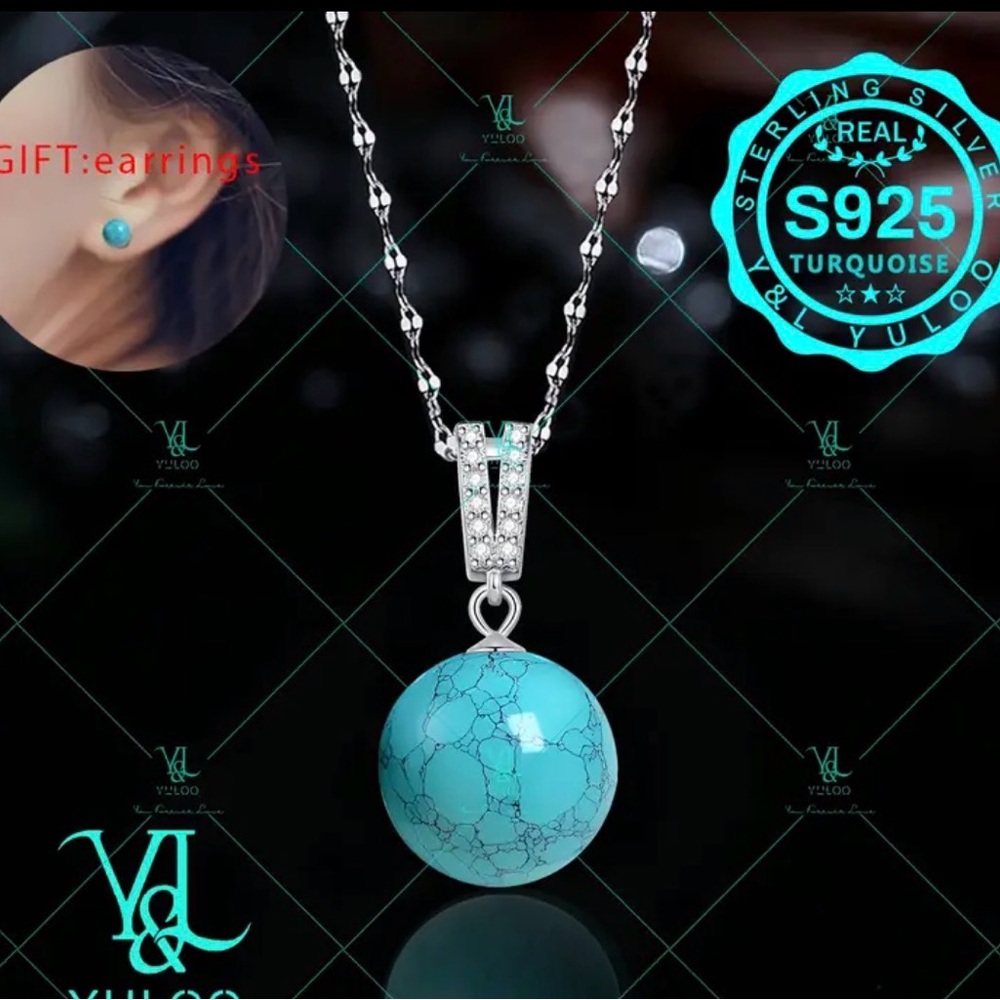 NEW Turquoise Sterling Silver Necklace with Earrings as a gift!
